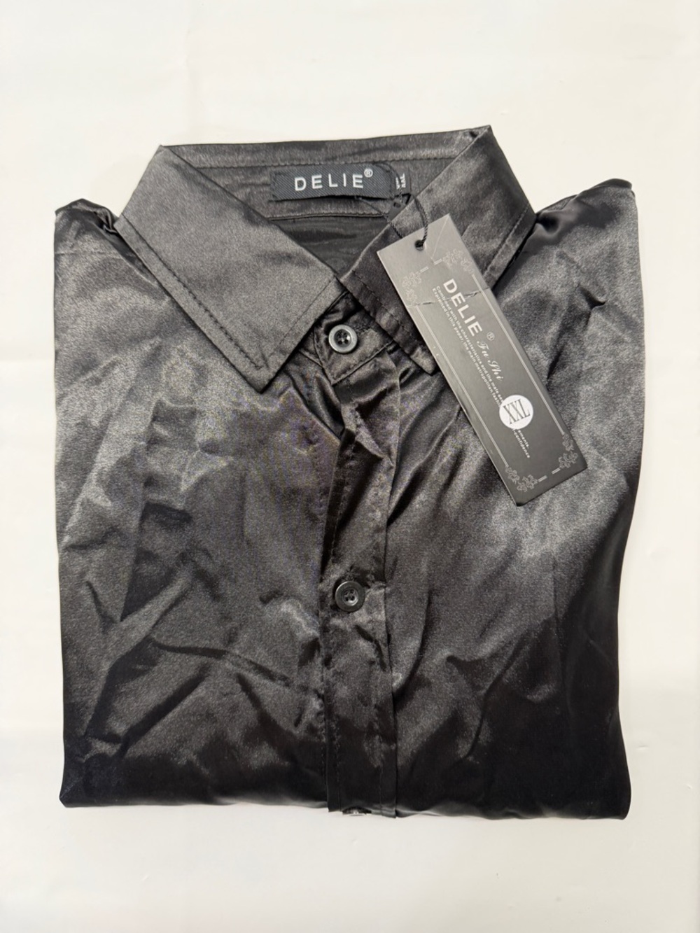 Men’s Black‎ Satin Dress Shirt - Slim Fit Collar